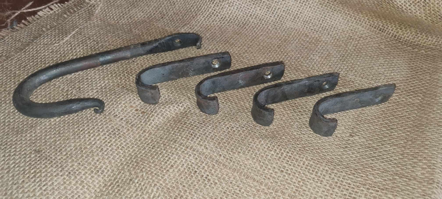 Hand forged single wall hooks, mudroom organiser, rustic wall hanger, set of hooks