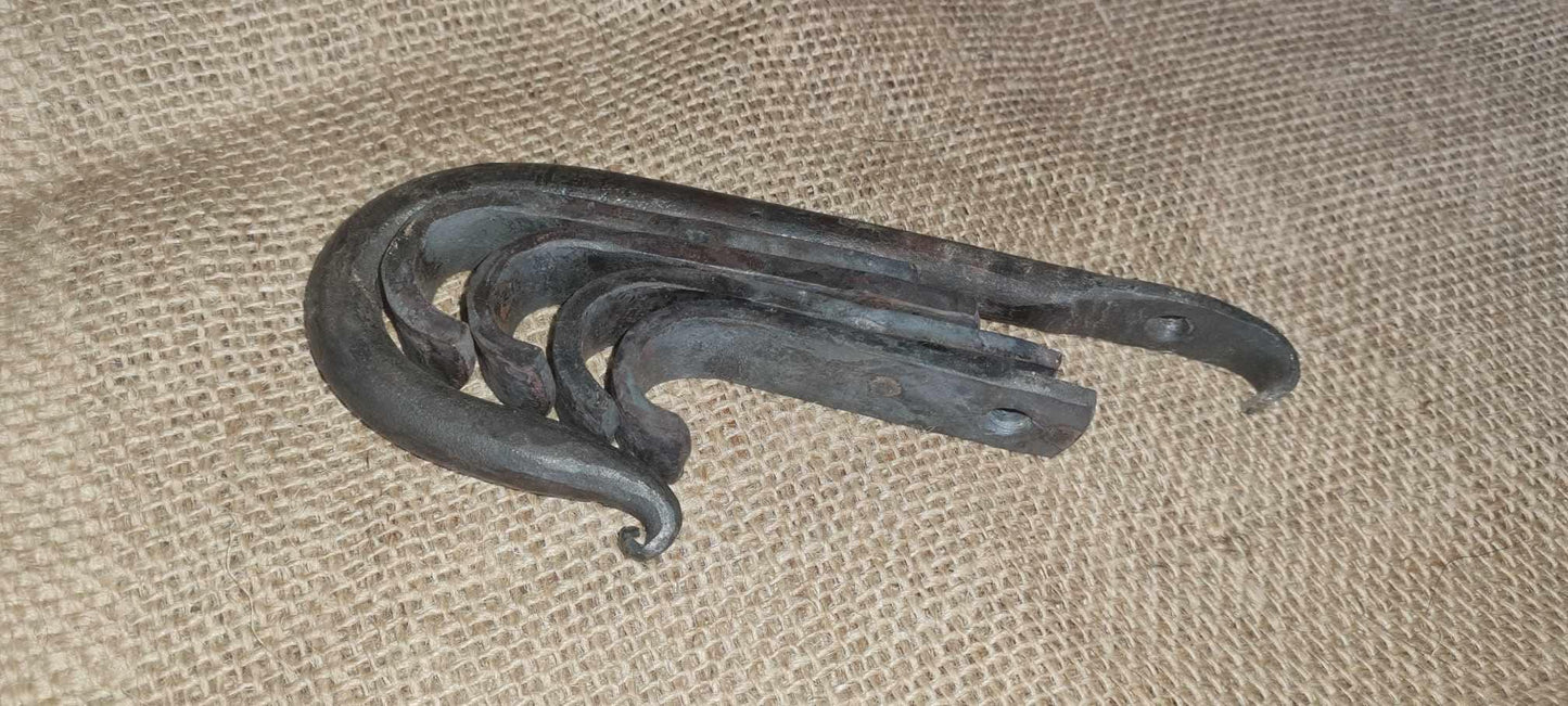 Hand forged single wall hooks, mudroom organiser, rustic wall hanger, set of hooks