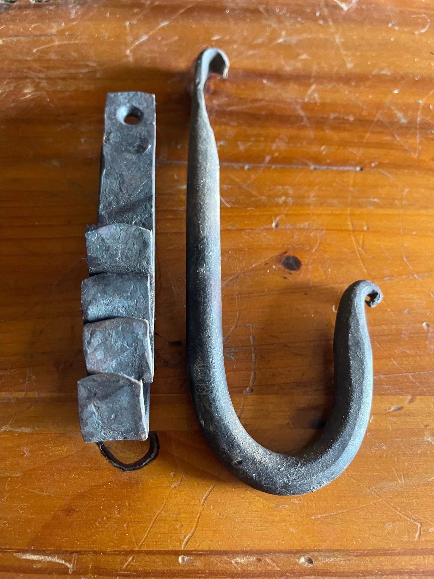 Hand forged single wall hooks, mudroom organiser, rustic wall hanger, set of hooks