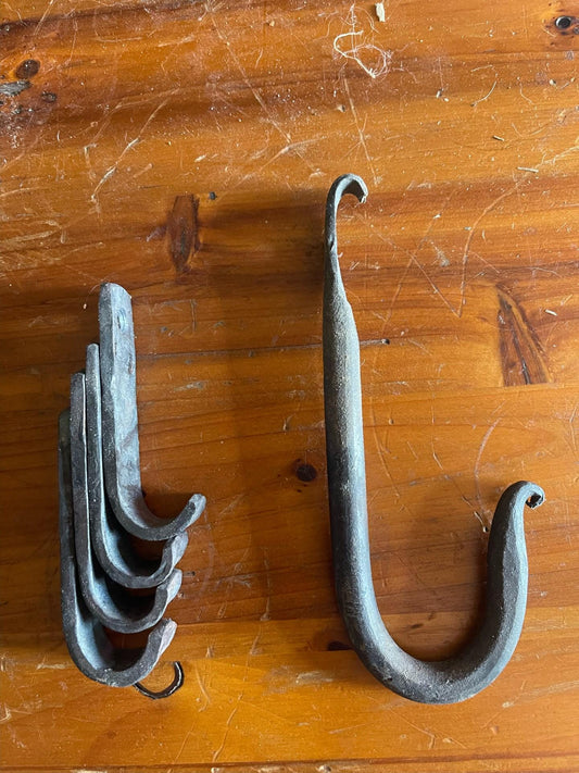 Hand forged single wall hooks, mudroom organiser, rustic wall hanger, set of hooks