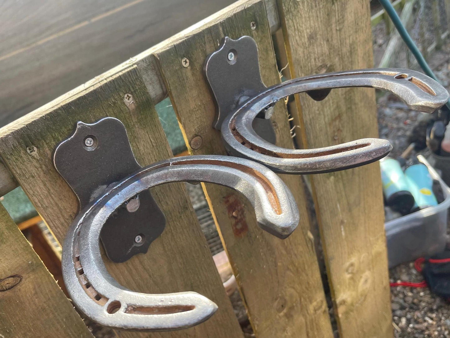 Horseshoe Boot holder, Wall hanging rack, mudroom storage and organiser. Wellie boot, walking boot, riding boot holder